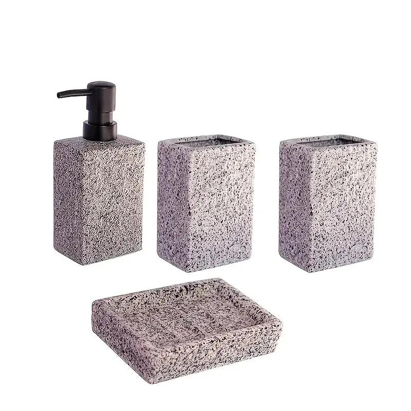 A 4pcs Set Featuring a Minimalist Nordic Design in Ceramic, Including a Stone-Patterned Wash Cup Set, Lotion Bottle, Soap Dish, Bathroom Cleaning Bottles, Mouthwash Cup, Bathroom Essentials, Bathroom Accessories, Perfect As a by House Of Avana