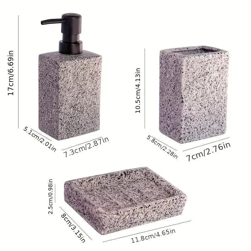 A 4pcs Set Featuring a Minimalist Nordic Design in Ceramic, Including a Stone-Patterned Wash Cup Set, Lotion Bottle, Soap Dish, Bathroom Cleaning Bottles, Mouthwash Cup, Bathroom Essentials, Bathroom Accessories, Perfect As a by House Of Avana