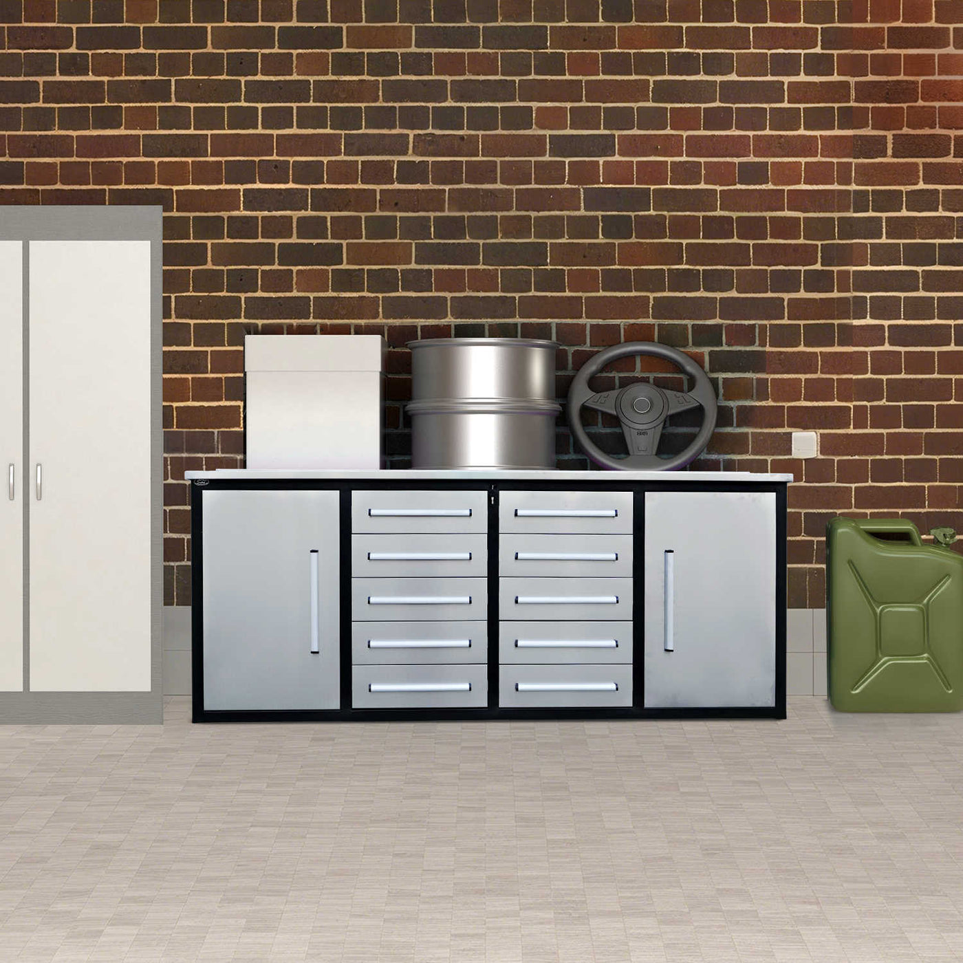 7ft Heavy Duty Workbench with 10 Drawers & 2 Cabinets by Chery Industrial