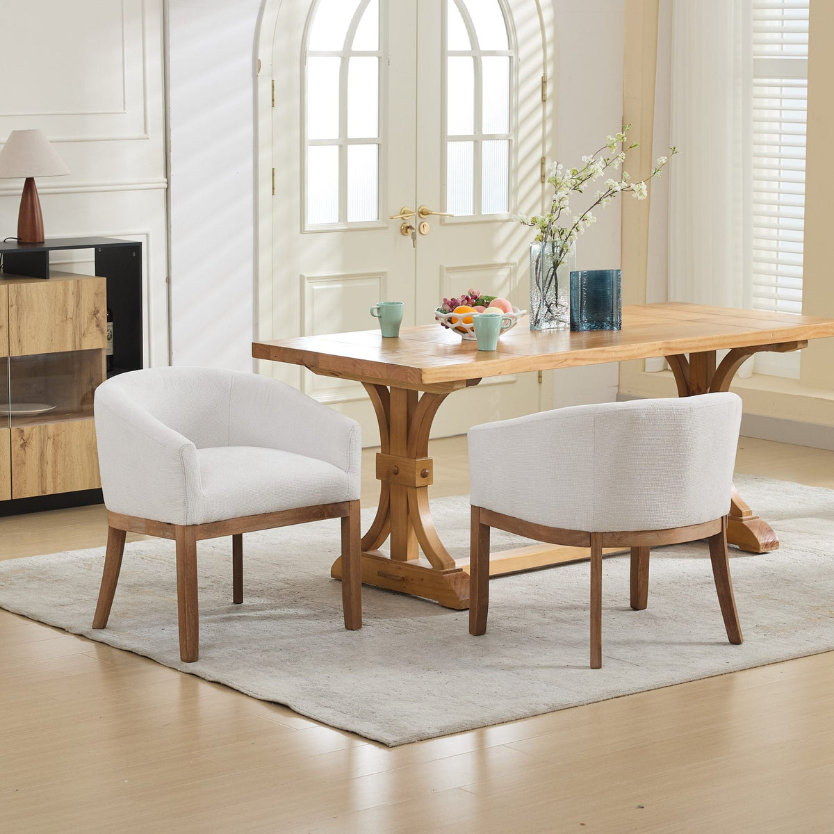 Mid Century Modern Upholstered Barrel Dining Chair with Arms, photo 16 of 24