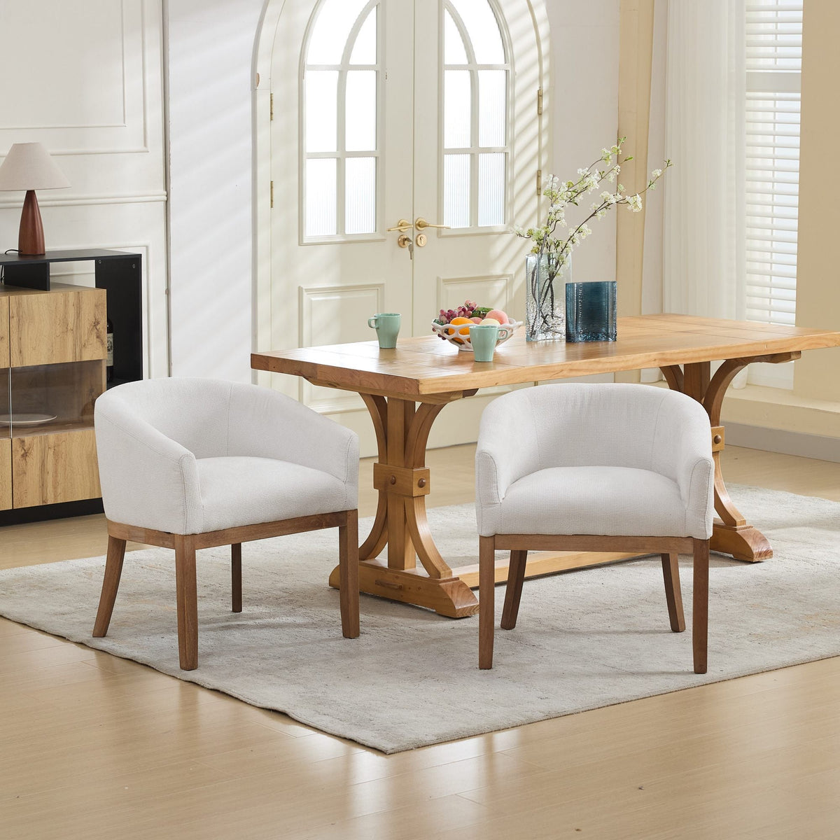 Mid Century Modern Upholstered Barrel Dining Chair with Arms, photo 17 of 24
