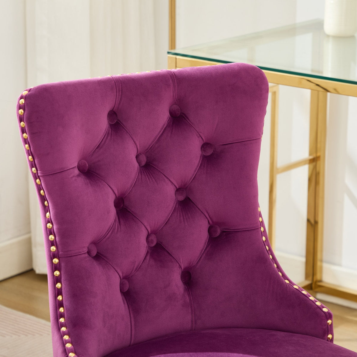Purple Modern Velvet Upholstered Office Chair with Tufted Buttons - Golden Accents, photo 10 of 18
