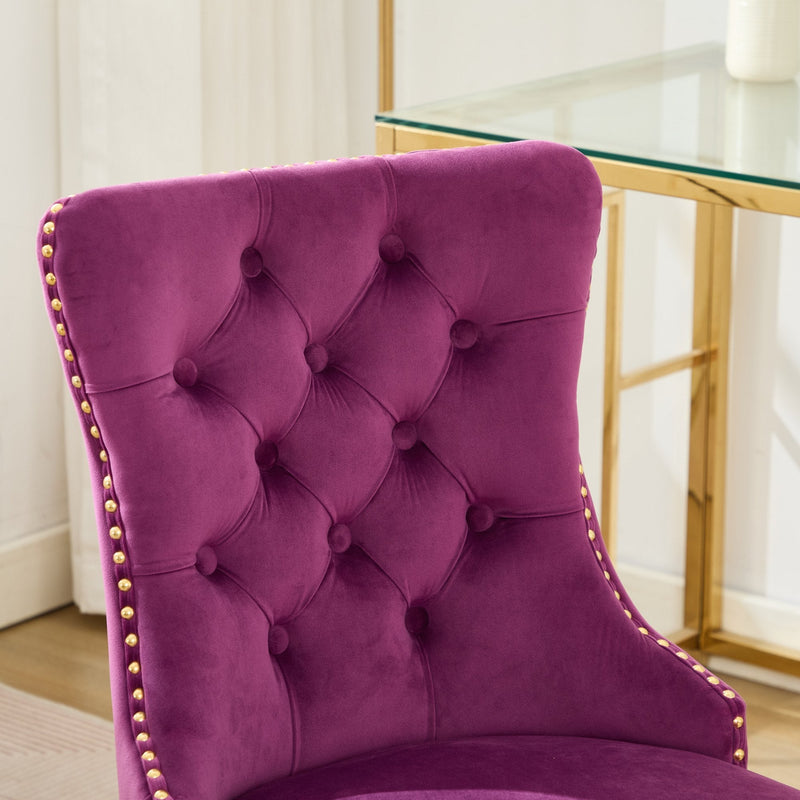 Purple Modern Velvet Upholstered Office Chair with Tufted Buttons - Golden Accents, photo 10 of 18