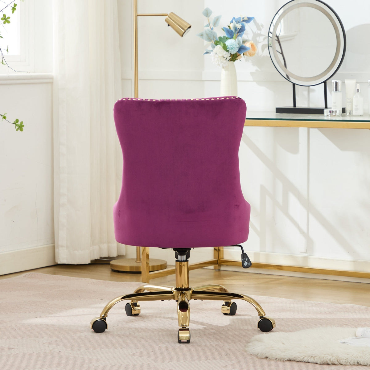 Purple Modern Velvet Upholstered Office Chair with Tufted Buttons - Golden Accents, photo 18 of 18