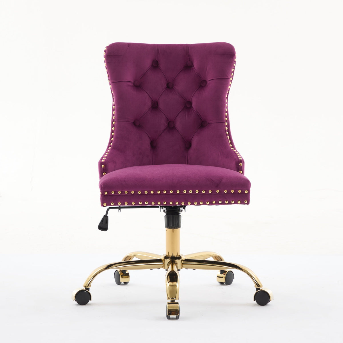 Purple Modern Velvet Upholstered Office Chair with Tufted Buttons - Golden Accents, photo 2 of 18