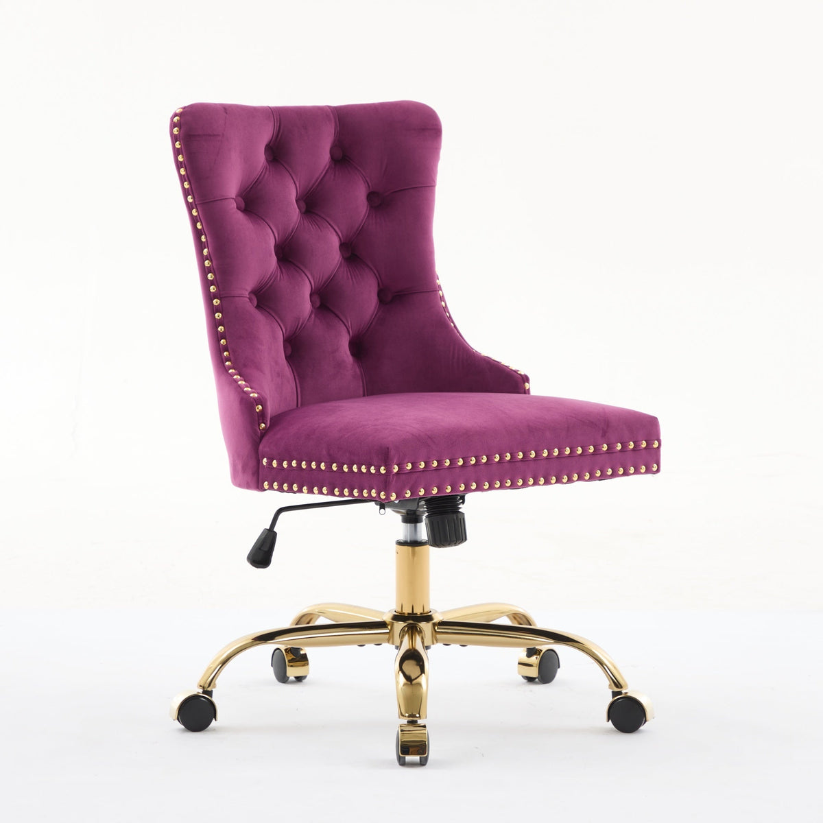 Purple Modern Velvet Upholstered Office Chair with Tufted Buttons - Golden Accents, photo 3 of 18