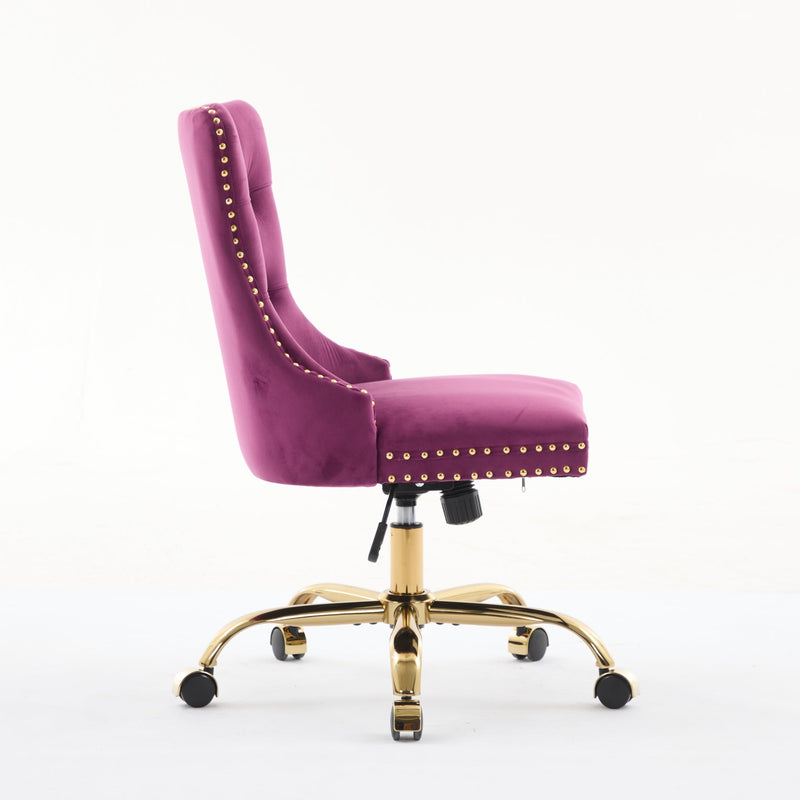 Purple Modern Velvet Upholstered Office Chair with Tufted Buttons - Golden Accents, photo 5 of 18