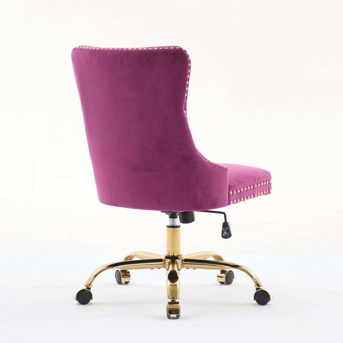 Purple Modern Velvet Upholstered Office Chair with Tufted Buttons - Golden Accents, photo 6 of 18