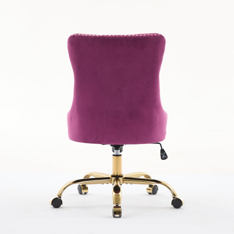 Purple Modern Velvet Upholstered Office Chair with Tufted Buttons - Golden Accents, photo 7 of 18