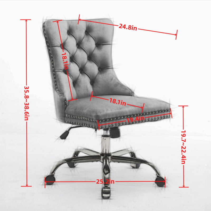 Purple Modern Velvet Upholstered Office Chair with Tufted Buttons - Golden Accents, photo 8 of 18