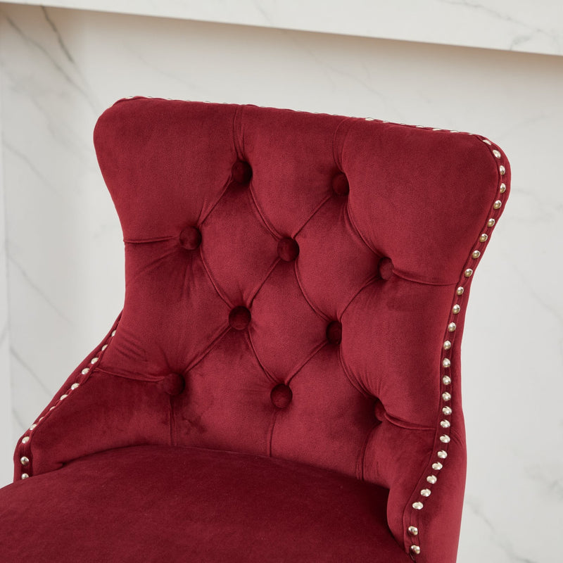Swivel Velvet Barstools with Button Tufted Decoration - Set of 2 with 360° Swivel - Wine Red, photo 11 of 24