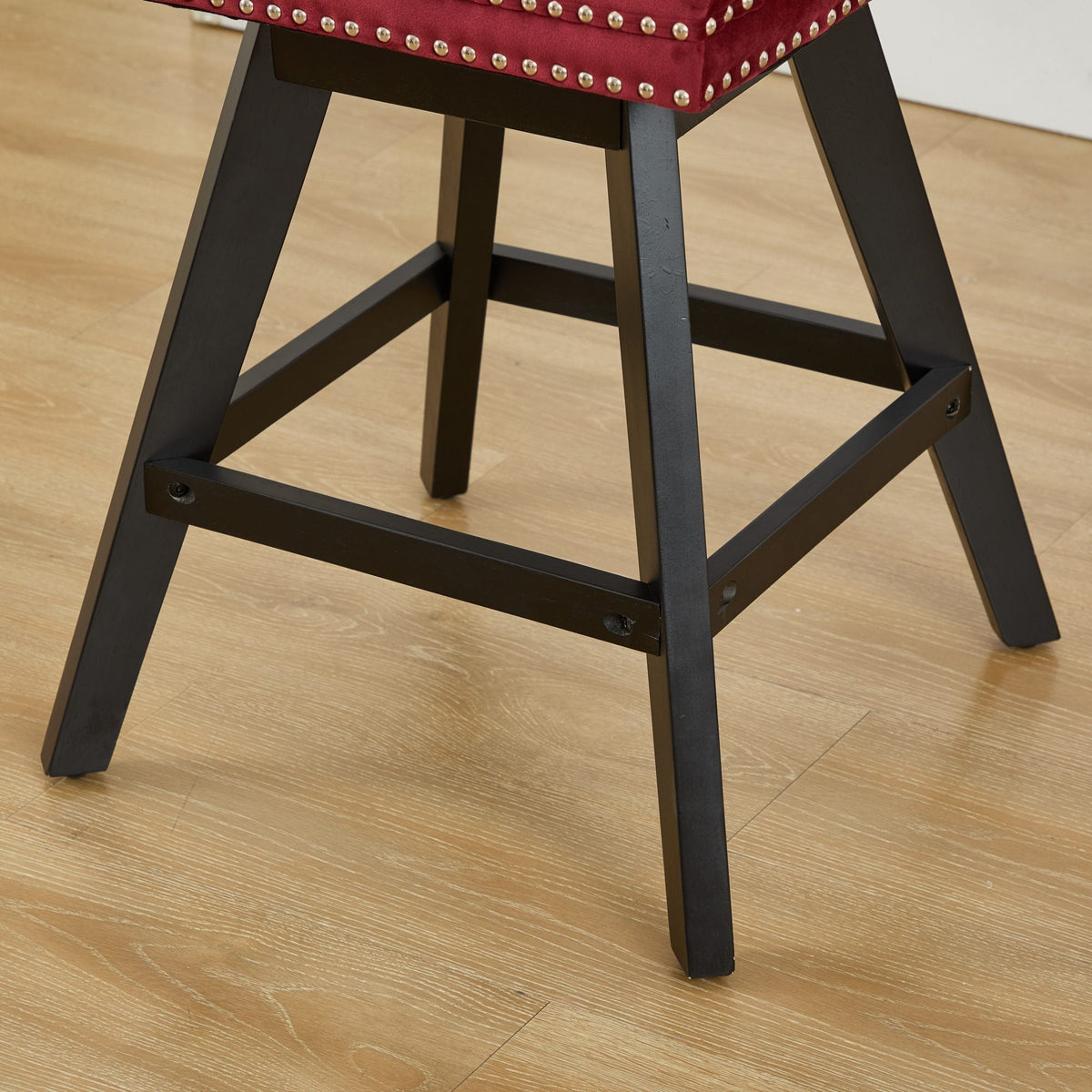 Swivel Velvet Barstools with Button Tufted Decoration - Set of 2 with 360° Swivel - Wine Red, photo 13 of 24