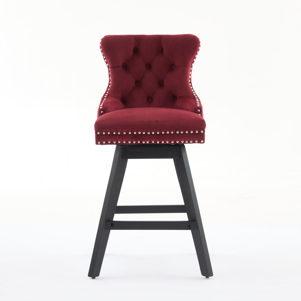 Swivel Velvet Barstools with Button Tufted Decoration - Set of 2 with 360° Swivel - Wine Red, photo 2 of 24