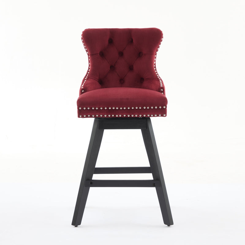 Swivel Velvet Barstools with Button Tufted Decoration - Set of 2 with 360° Swivel - Wine Red, photo 2 of 24