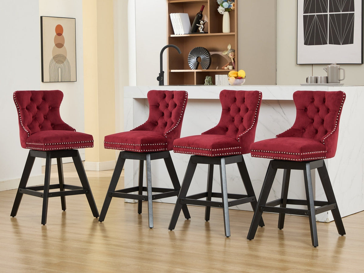 Swivel Velvet Barstools with Button Tufted Decoration - Set of 2 with 360° Swivel - Wine Red, photo 24 of 24