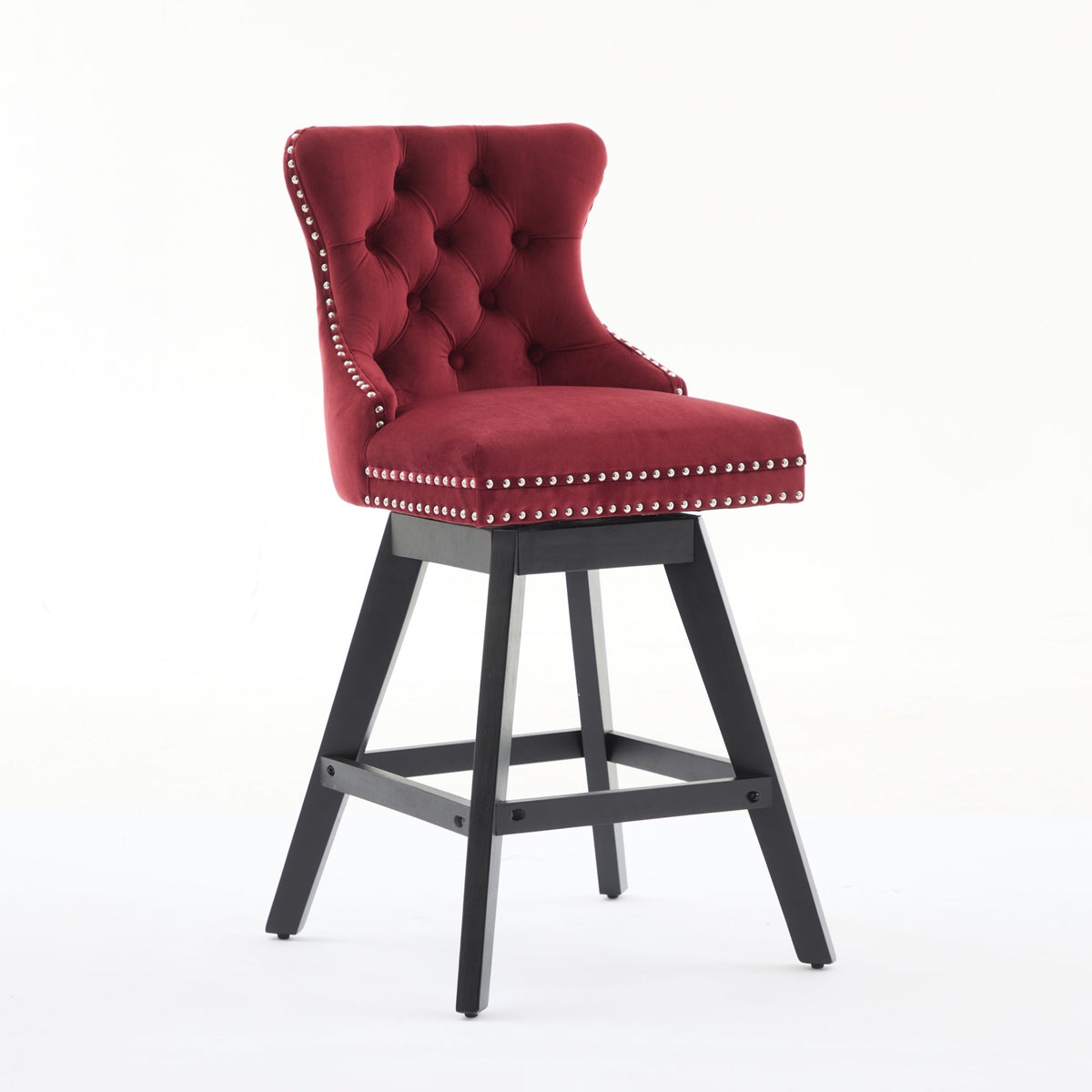 Swivel Velvet Barstools with Button Tufted Decoration - Set of 2 with 360° Swivel - Wine Red, photo 3 of 24