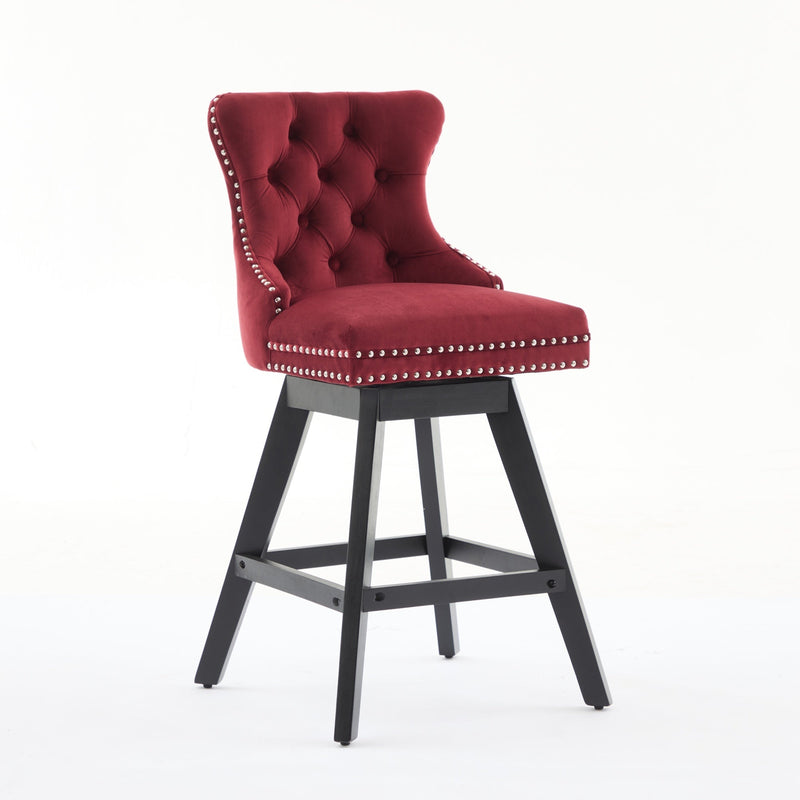Swivel Velvet Barstools with Button Tufted Decoration - Set of 2 with 360° Swivel - Wine Red, photo 3 of 24