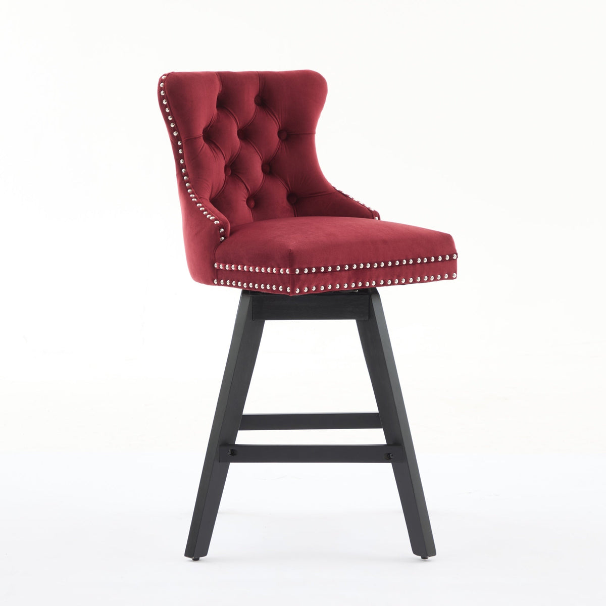 Swivel Velvet Barstools with Button Tufted Decoration - Set of 2 with 360° Swivel - Wine Red, photo 4 of 24