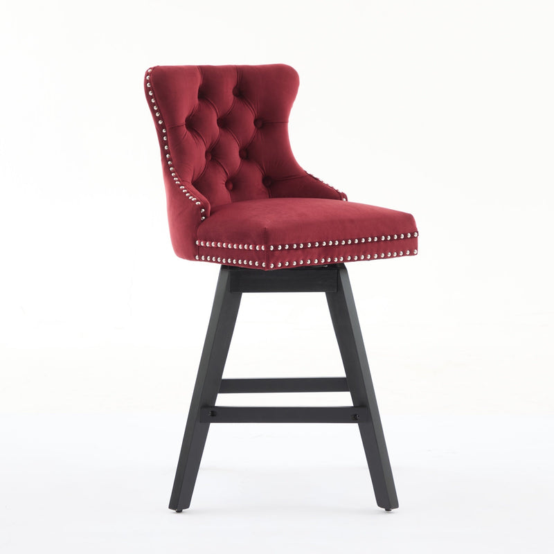 Swivel Velvet Barstools with Button Tufted Decoration - Set of 2 with 360° Swivel - Wine Red, photo 4 of 24
