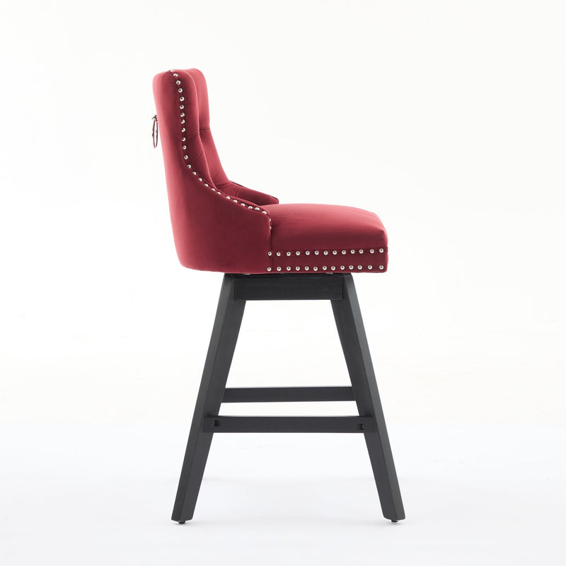 Swivel Velvet Barstools with Button Tufted Decoration - Set of 2 with 360° Swivel - Wine Red, photo 6 of 24