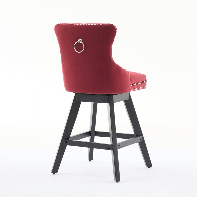 Swivel Velvet Barstools with Button Tufted Decoration - Set of 2 with 360° Swivel - Wine Red, photo 7 of 24