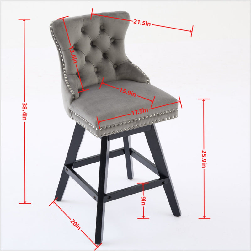 Swivel Velvet Barstools with Button Tufted Decoration - Set of 2 with 360° Swivel - Wine Red, photo 9 of 24