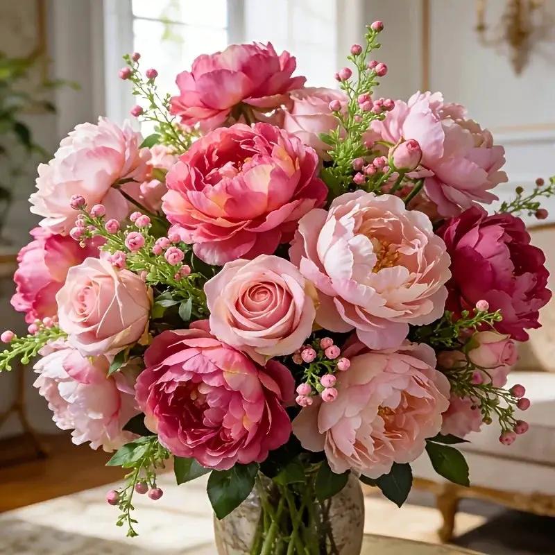 A Selection of High-Rated Artificial Two-Tone Peony Bouquets - Lifelike Flowers for Outdoor Decor, Home Decoration, And Event Decoration - Festive Floral Arrangements, Premium Bouquets, Bridal Bouquets, Valentine'S Day by House Of Avana