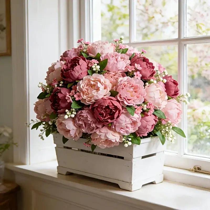 A Selection of High-Rated Artificial Two-Tone Peony Bouquets - Lifelike Flowers for Outdoor Decor, Home Decoration, And Event Decoration - Festive Floral Arrangements, Premium Bouquets, Bridal Bouquets, Valentine'S Day by House Of Avana