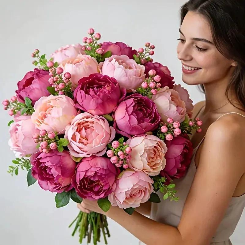 A Selection of High-Rated Artificial Two-Tone Peony Bouquets - Lifelike Flowers for Outdoor Decor, Home Decoration, And Event Decoration - Festive Floral Arrangements, Premium Bouquets, Bridal Bouquets, Valentine'S Day by House Of Avana
