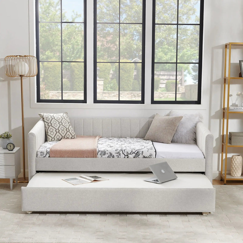 Upholstered Daybed With Trundle With Vertical Stripes by Unique Piece Furniture