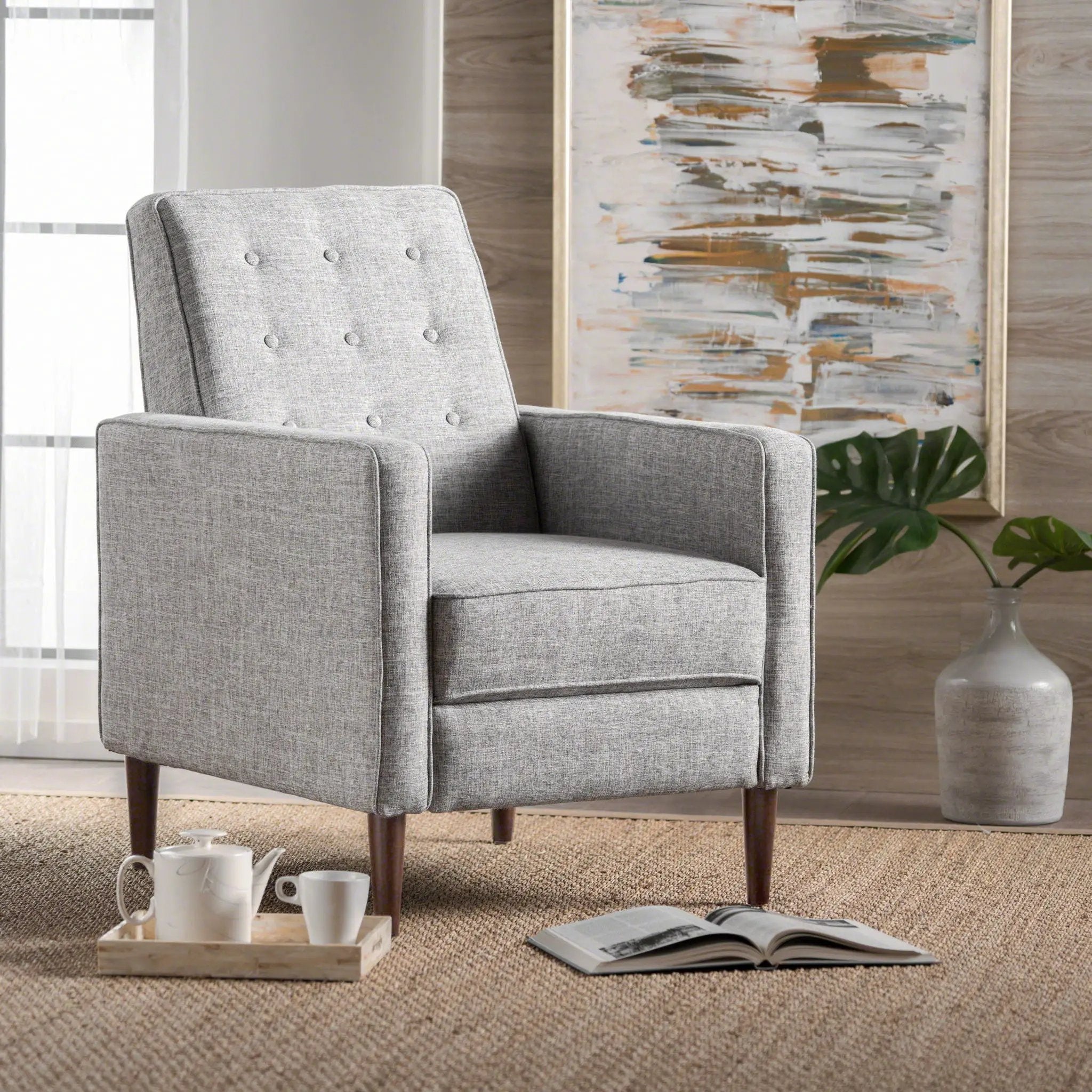 Upholstered Fabric Recliner With Button Tufted (Set of 2) - Light Gray by Unique Piece Furniture