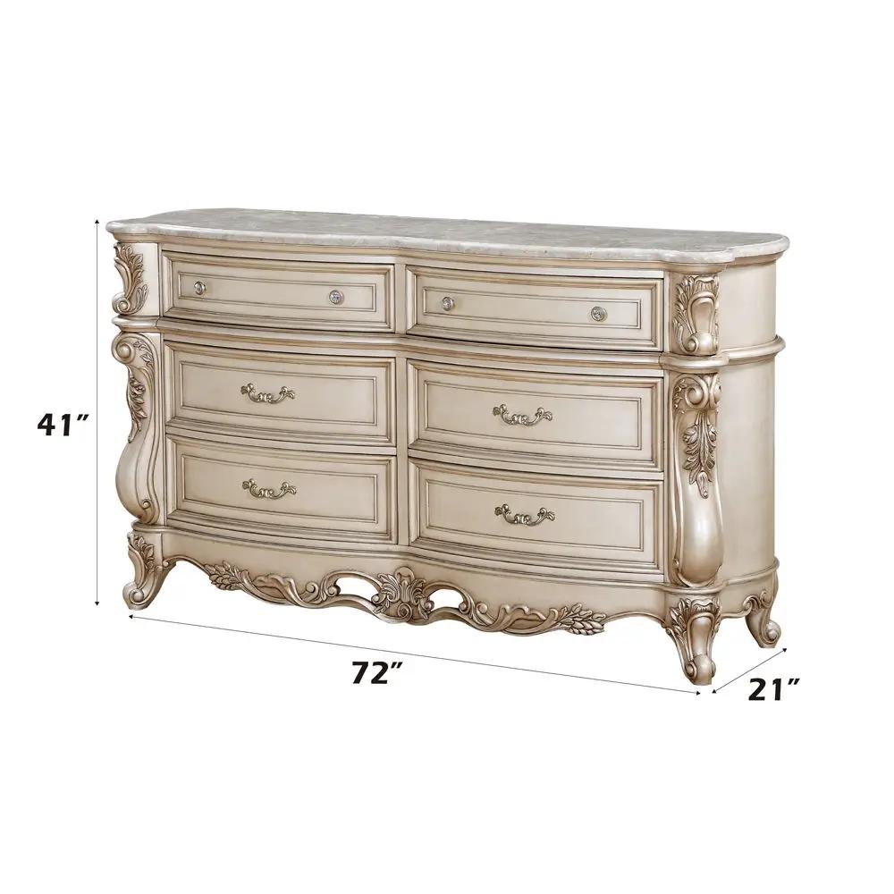 Gorsedd - Dresser With Marble Top - Marble Top & Golden Ivory by Unique Piece Furniture