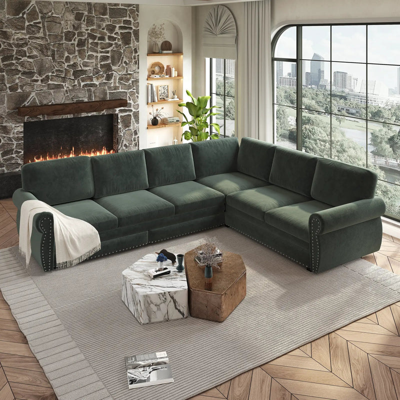 118" L-Shaped Convertible Sofa Couch by HouseOfZazla