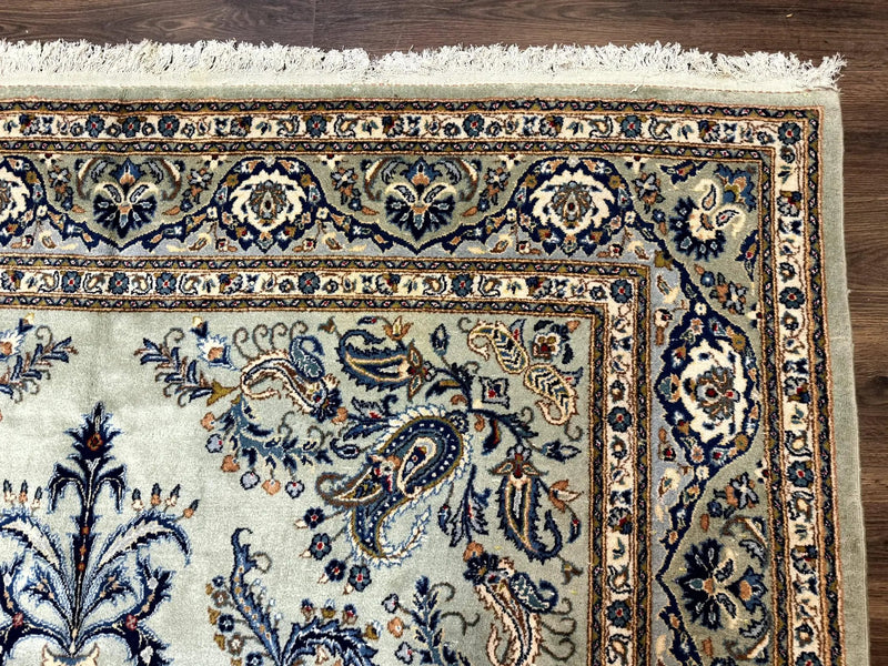Light Green and Blue Persian Kashan Rug 7x10, Authentic Persian Carpet, Handmade, Wool by Jewel Rugs