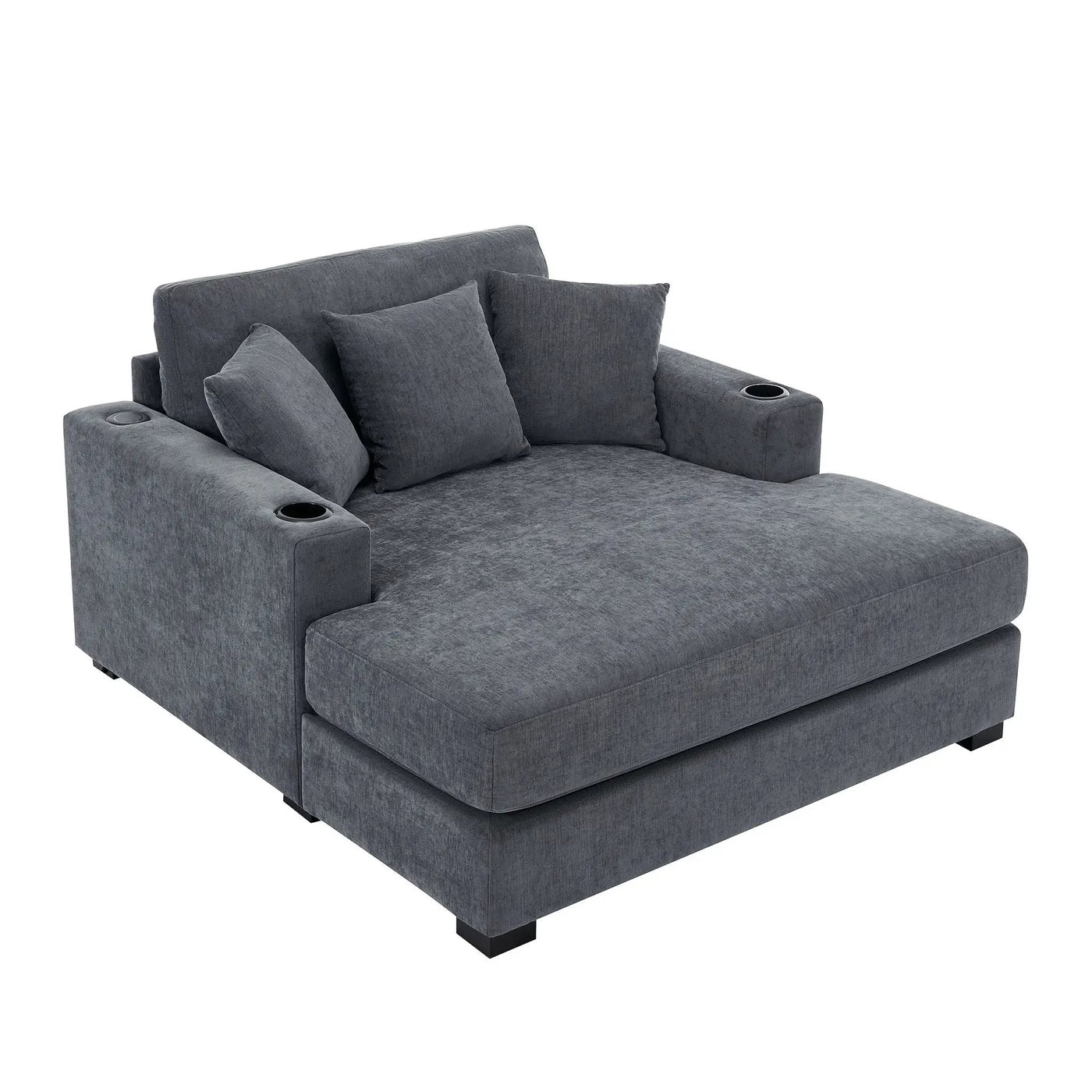 Oversized Chaise Lounger Modern Style Sofa Couch With Pillows, Charge Station & Cup Holders by HouseOfZazla