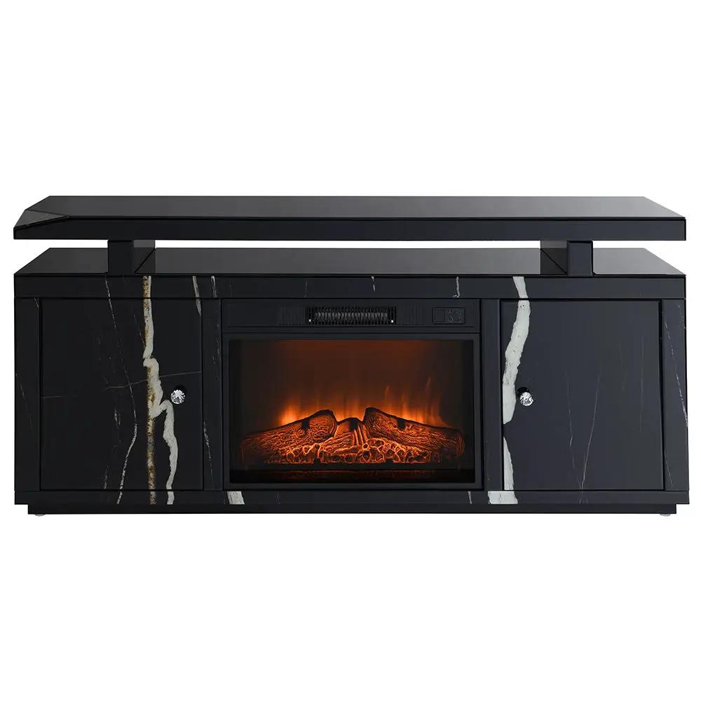 Drisana - TV Stand With Fireplace - Black Mirrored by Unique Piece Furniture