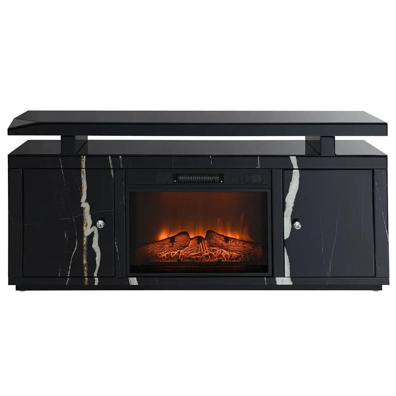 Drisana - TV Stand With Fireplace - Black Mirrored by Unique Piece Furniture