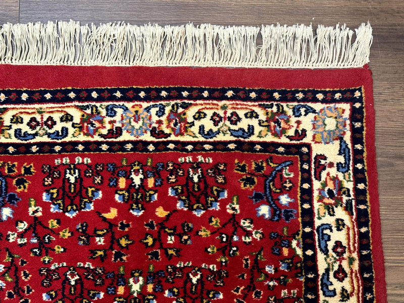 Indo Persian Sarouk Runner Rug 3 x 12, Red and Cream, Allover Pattern, 12ft Runner, Hand Knotted by Jewel Rugs