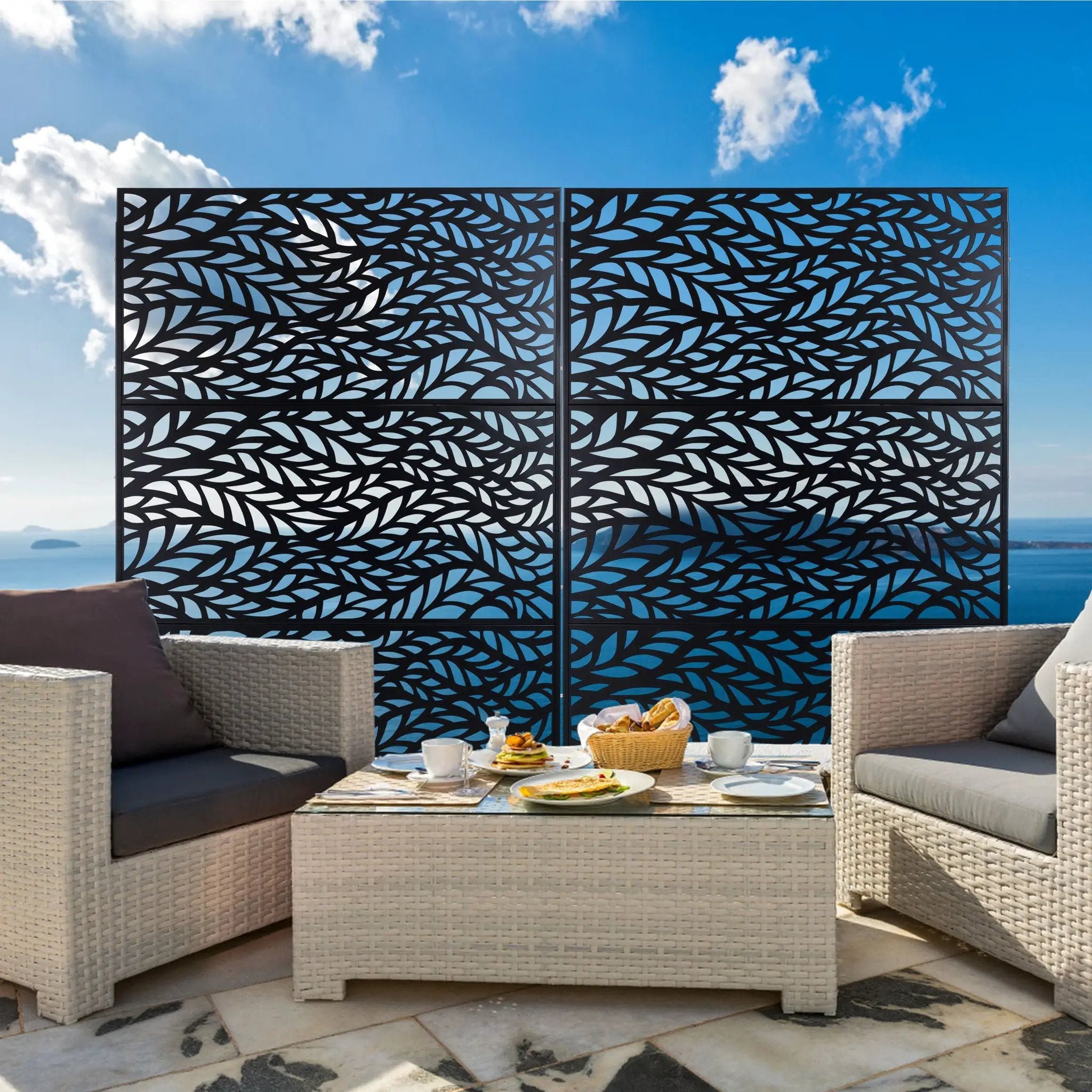 Outdoor & Indoor Privacy Screen Metal Privacy Screen, Freestanding Decorative Privacy Screen For Deck Balcony Patio - Black by HouseOfZazla