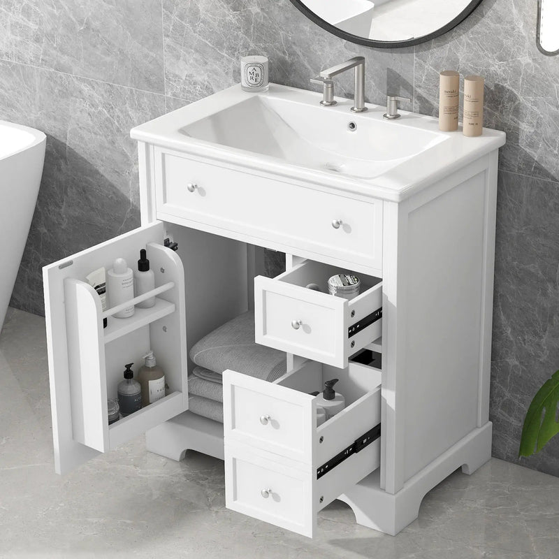 Bathroom Vanity With Sink Top, Cabinet With Door And 2 Drawers - White by HouseOfZazla