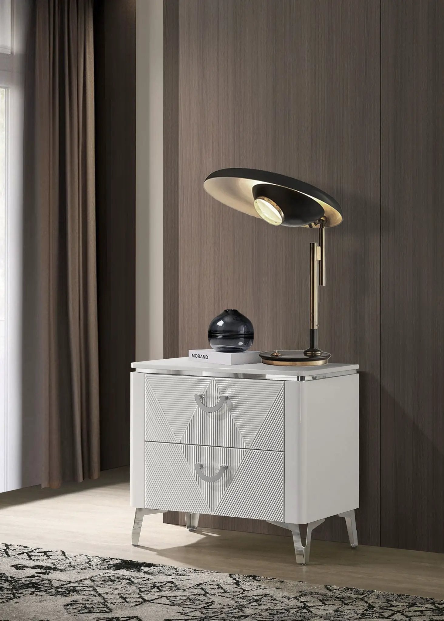 Cassia 2-drawer Nightstand Bedside Table White High Gloss by Unique Piece Furniture
