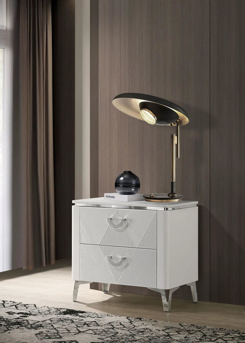 Cassia 2-drawer Nightstand Bedside Table White High Gloss by Unique Piece Furniture
