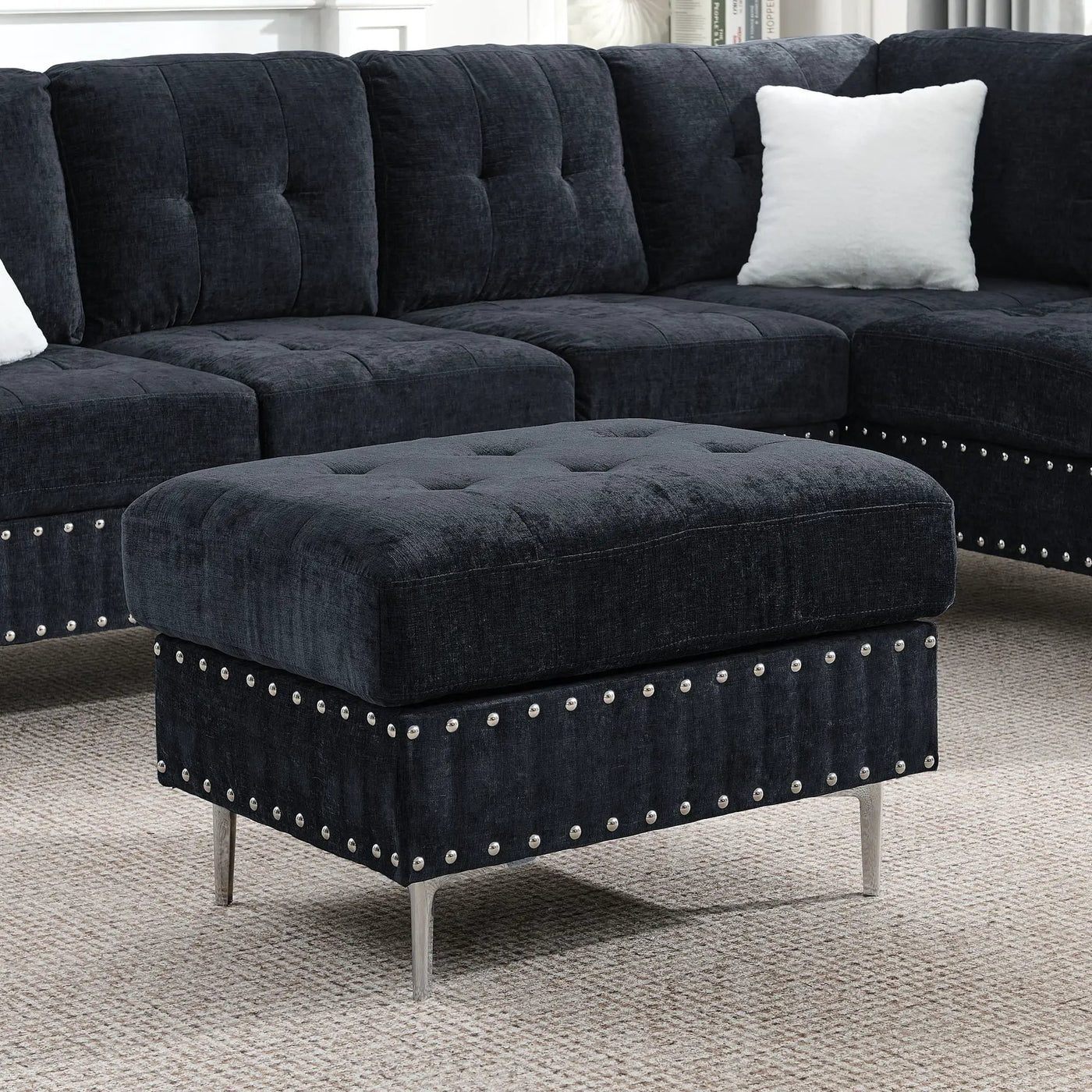 L-Shaped Sectional Sofa With Chaise And Storage Ottoman, Includes 2 Pillows by Unique Piece Furniture
