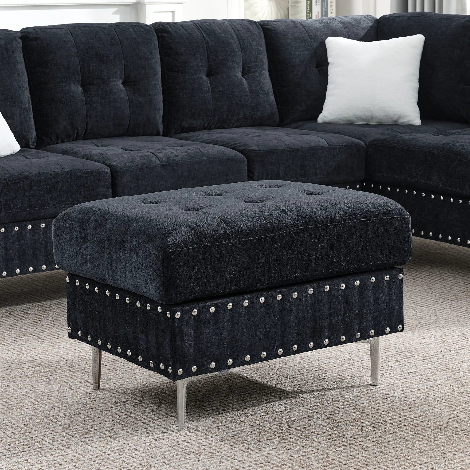 L-Shaped Sectional Sofa With Chaise And Storage Ottoman, Includes 2 Pillows by Unique Piece Furniture
