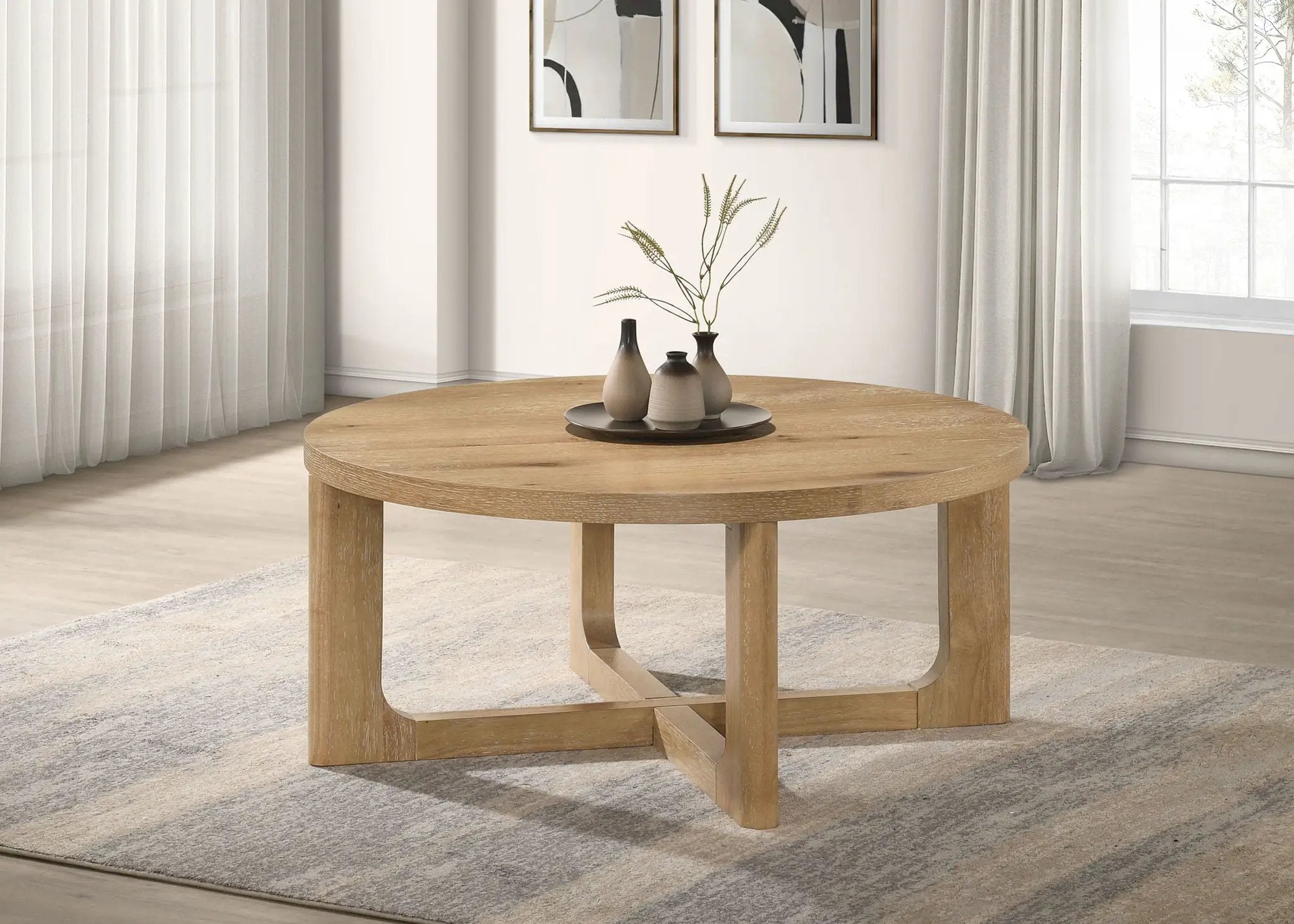 Kessler Round Sculptural Wood Coffee Table Light Oak by Unique Piece Furniture
