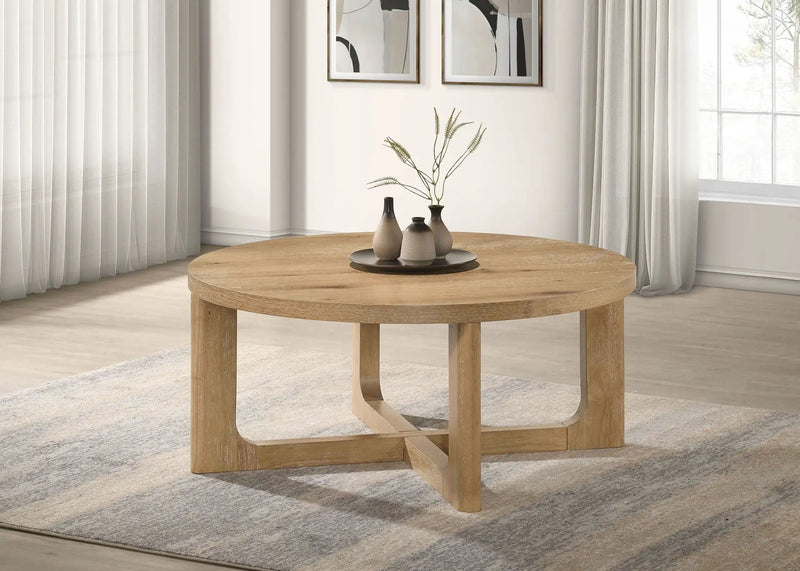 Kessler Round Sculptural Wood Coffee Table Light Oak by Unique Piece Furniture