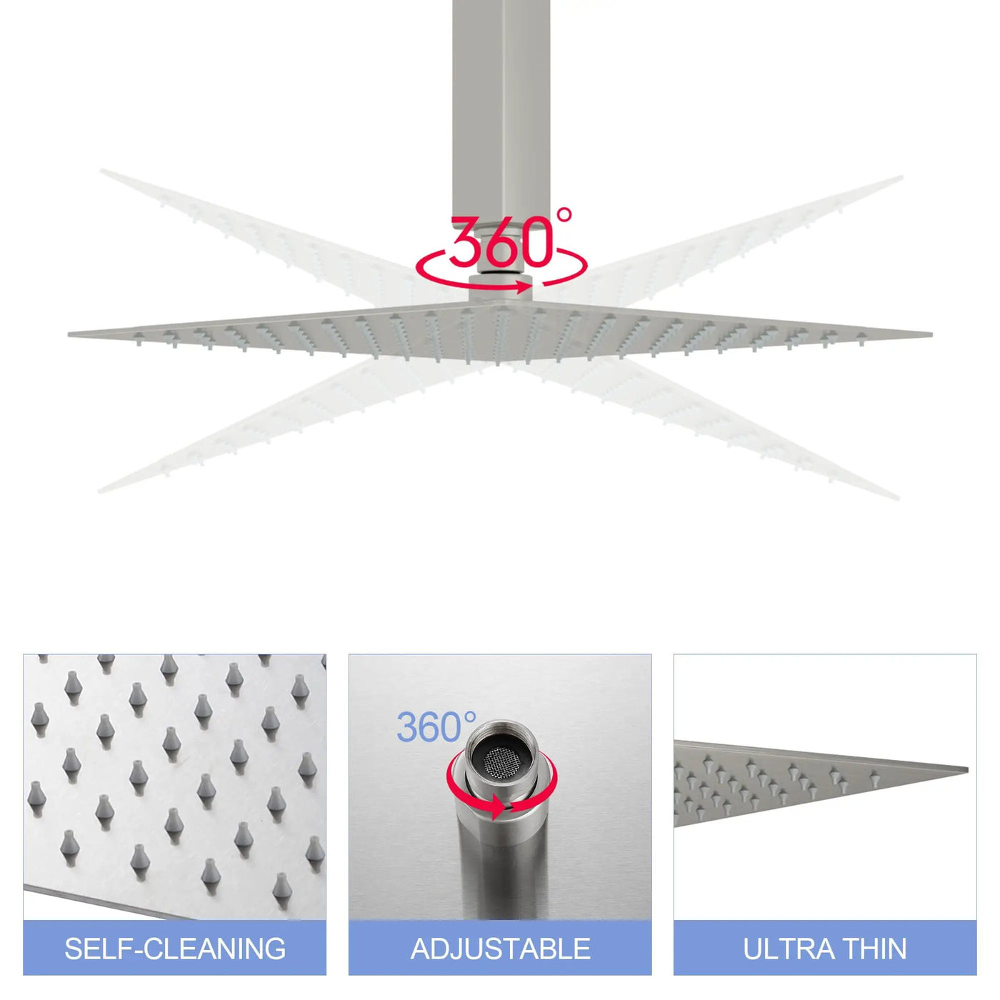 Modern 10" Square Rainfall Shower Head & Stainless Steel Wall Or Ceiling Mount Luxury Spa Shower Panel by HouseOfZazla