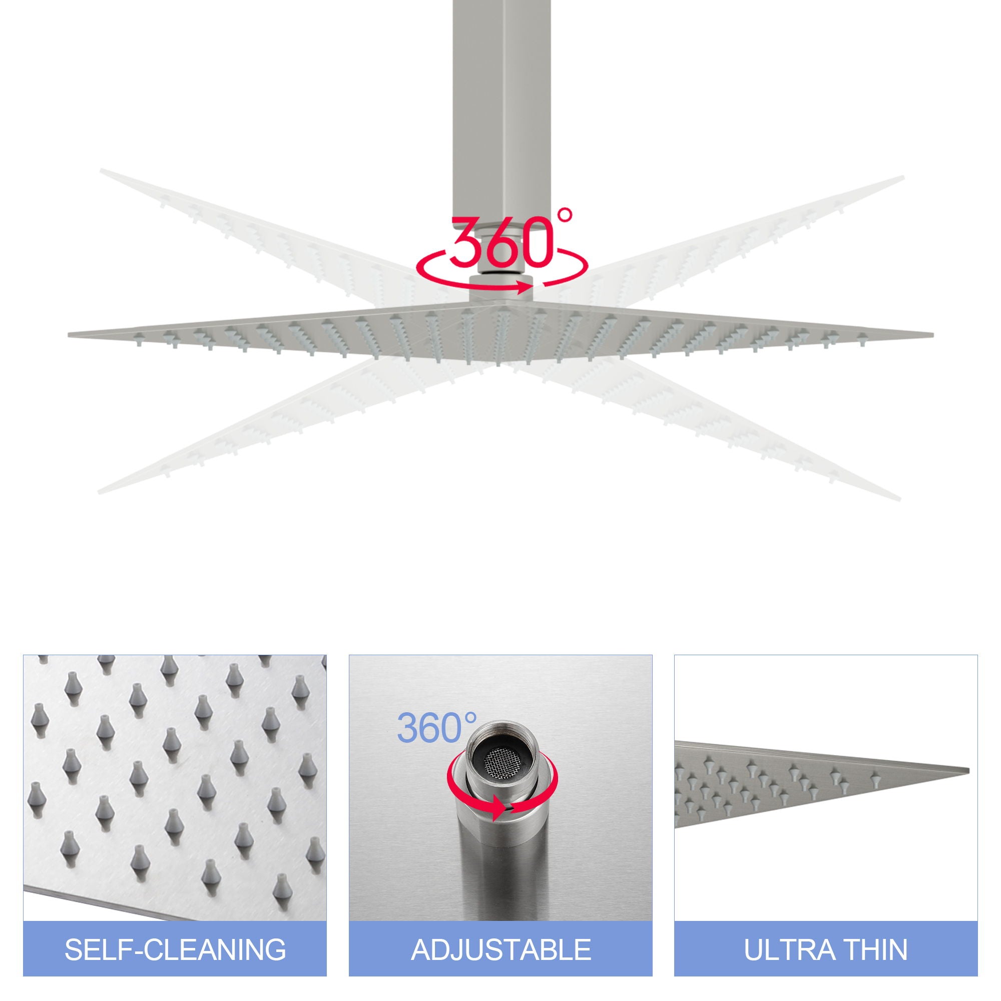 Modern 10" Square Rainfall Shower Head & Stainless Steel Wall Or Ceiling Mount Luxury Spa Shower Panel by HouseOfZazla