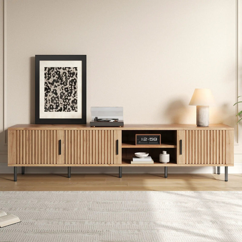 78" TV Stand For TVs Up To 85" With Closed Storage, Living Room Entertainment Center - Natural Wood by Unique Piece Furniture