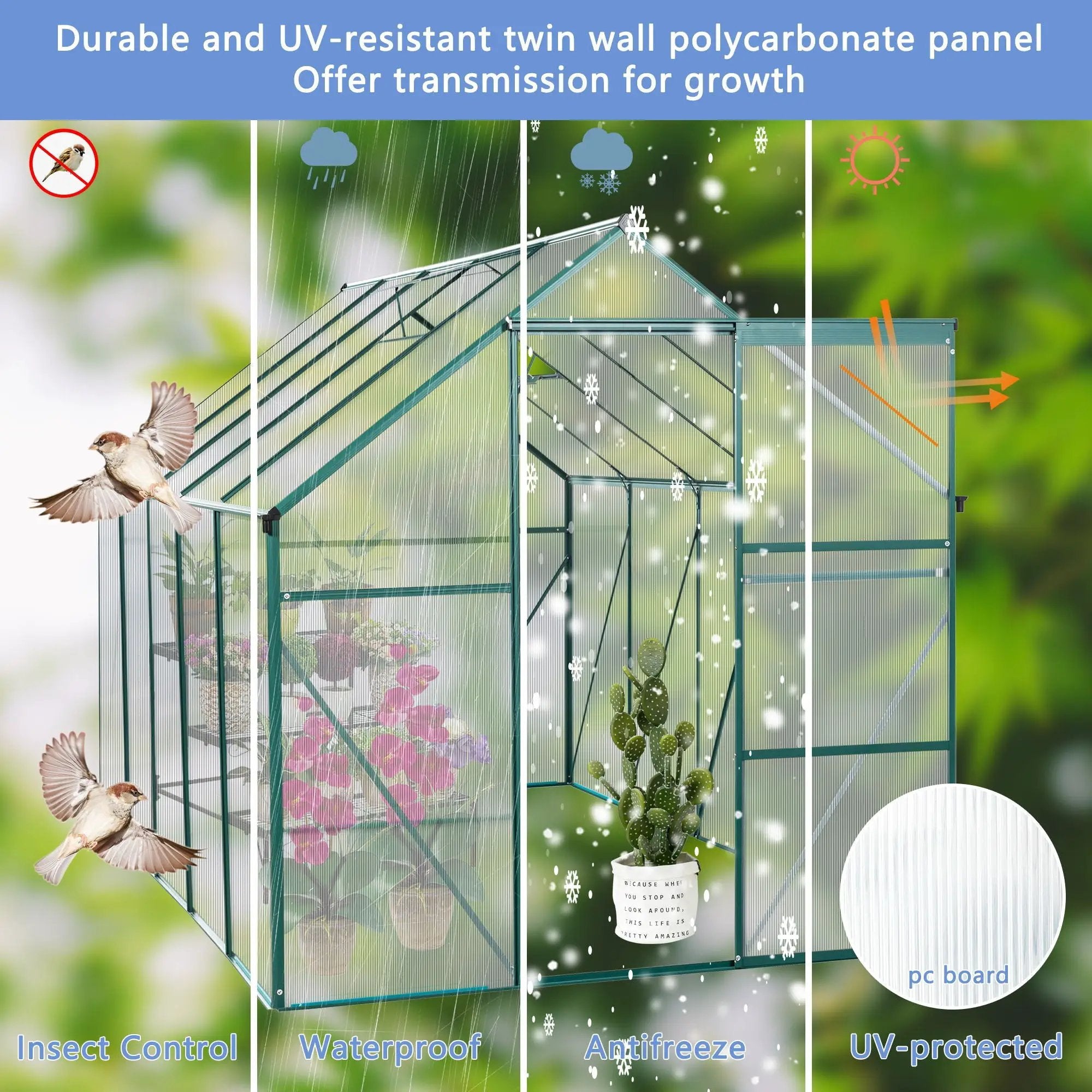Polycarbonate house Raised Base And Anchor Aluminum Heavy Duty Walk-In houses For Outdoor Backyard In All Season by HouseOfZazla